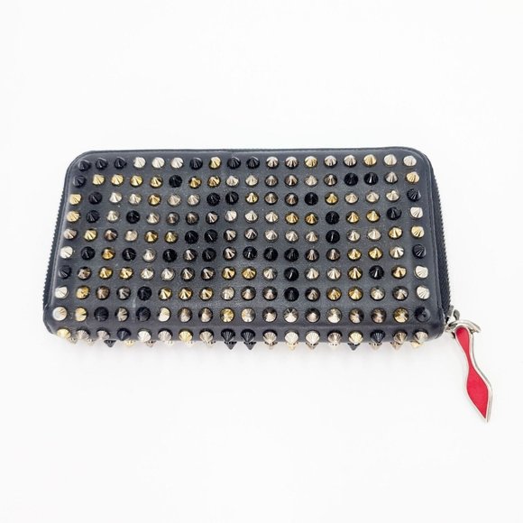 CHRISTIAN LOUBOUTIN Clutch Black PANETTONE Leather Wallet Empire Spike NO OFFERS - Picture 3 of 11